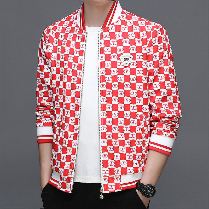 卫佳秋冬季新款印花满A字母夹克男士潮流时尚大码加绒休闲男外套