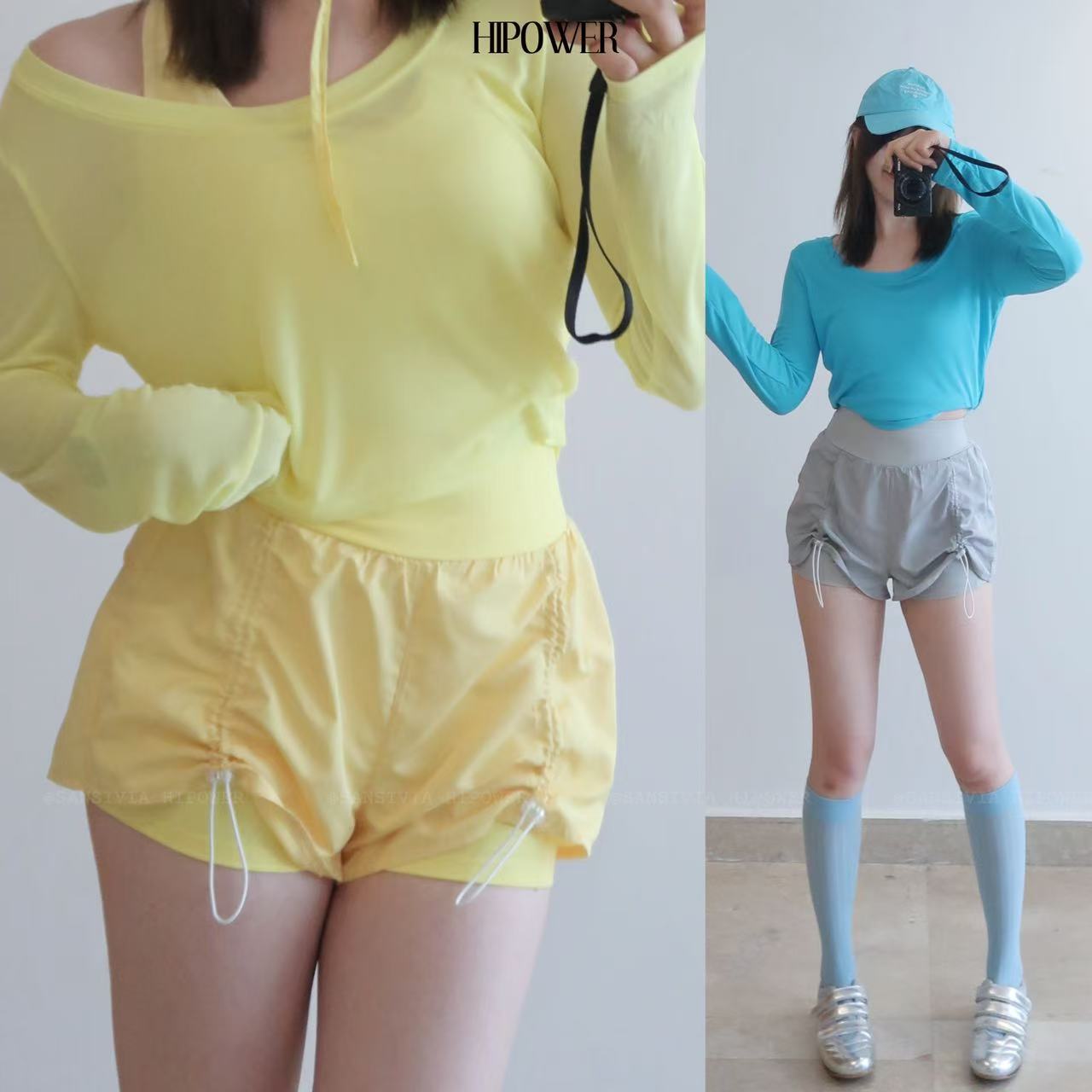HIPOWER“自在出行”运动健身速干假两件短裤跑步瑜伽防走光高腰女
