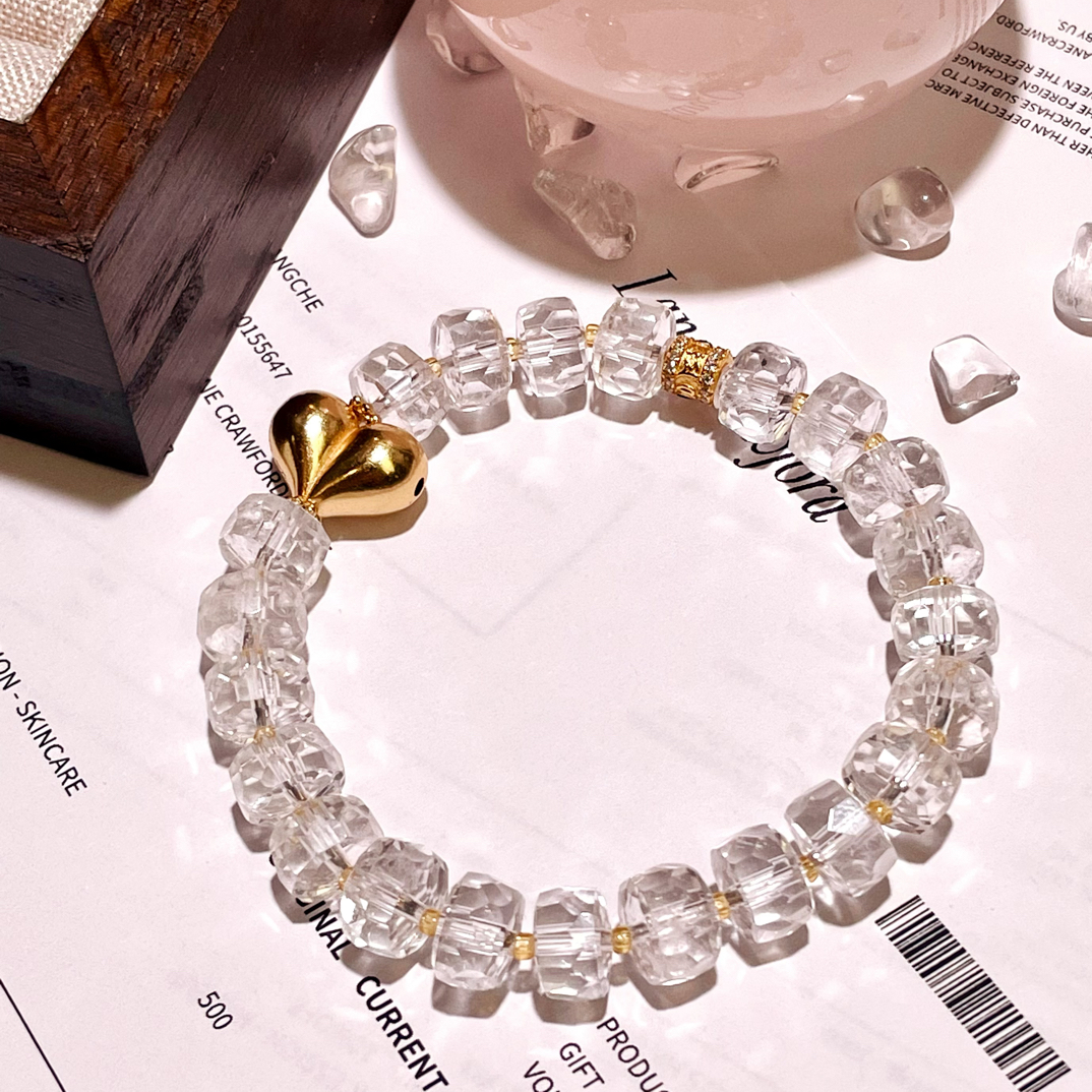 ［灵愈金缘］原创轻奢时尚天然白水晶手串爱心造型水晶手链