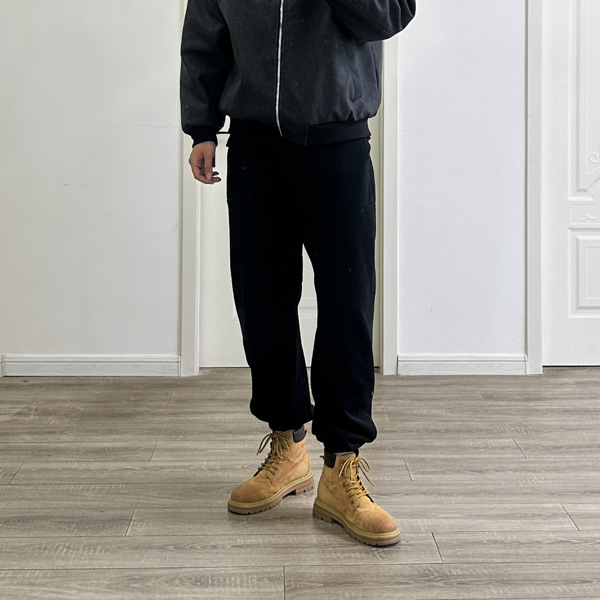 两米零叁黑色加绒休闲百搭束脚裤加长加大