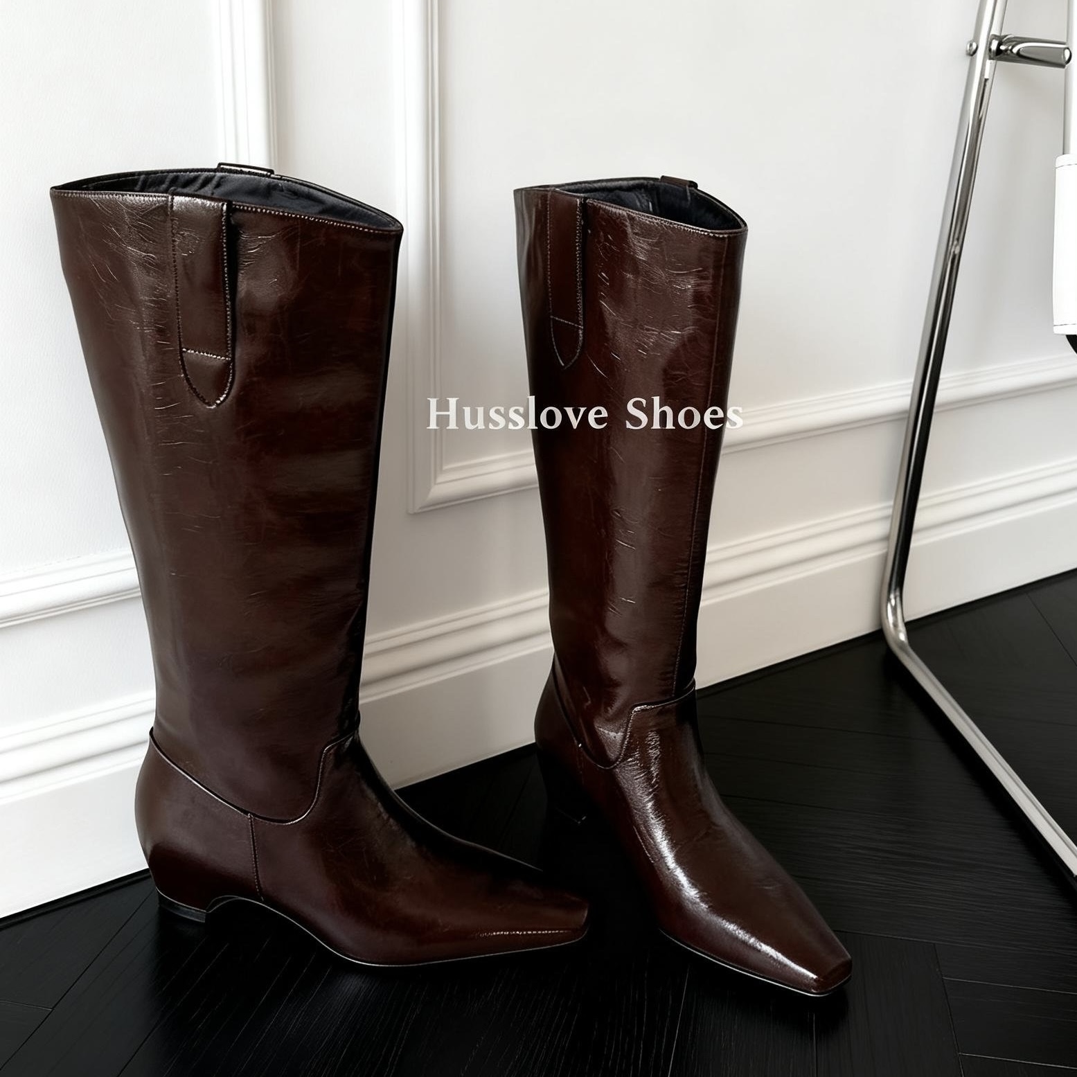 HUSSLOVE 牛皮·跟高5CM·秋冬时尚百搭气质内增高骑士显瘦时装靴