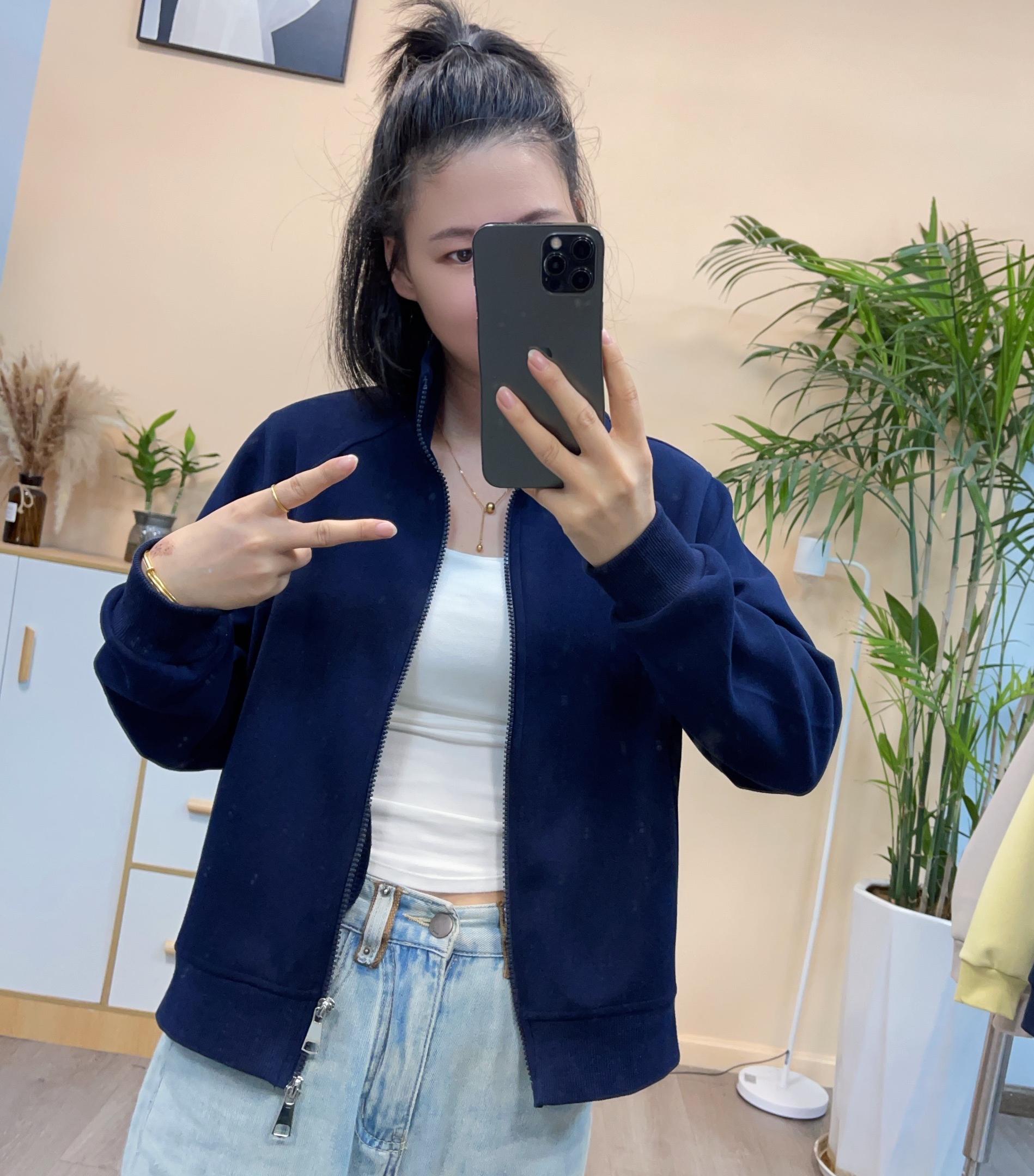 985立领双拉链华棉时尚外套纯色通勤减龄休闲百搭卫衣秋季新款女