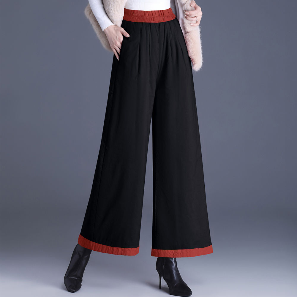 新款妈妈冬季棉裤夹棉加厚保暖复古阔腿裤宽松显瘦直筒裤长裤子潮