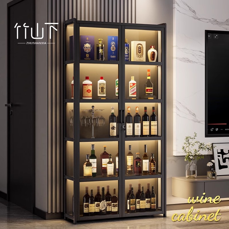 酒柜靠墙一体柜家用客厅红酒柜多功能带锁带灯小酒柜防尘储物柜子