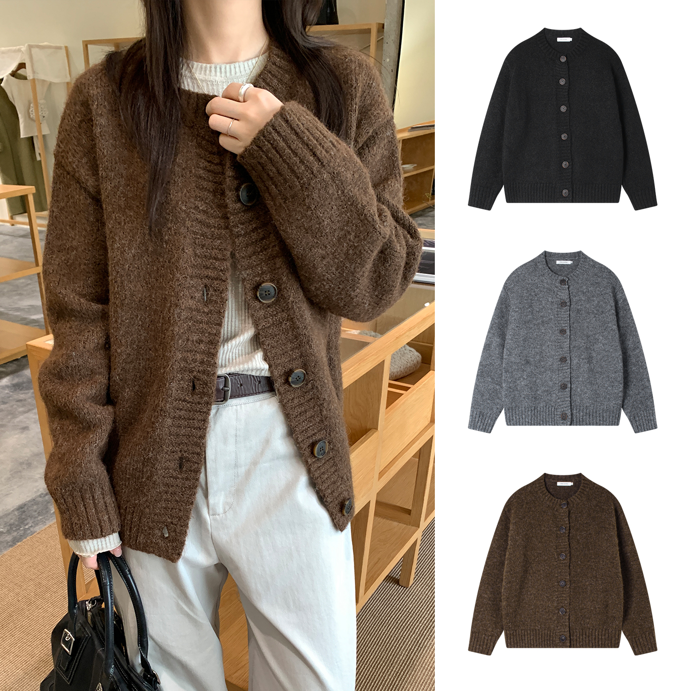 Miss sumeyY3944自制慵懒风休闲宽松针织开衫毛衣外套秋冬新款