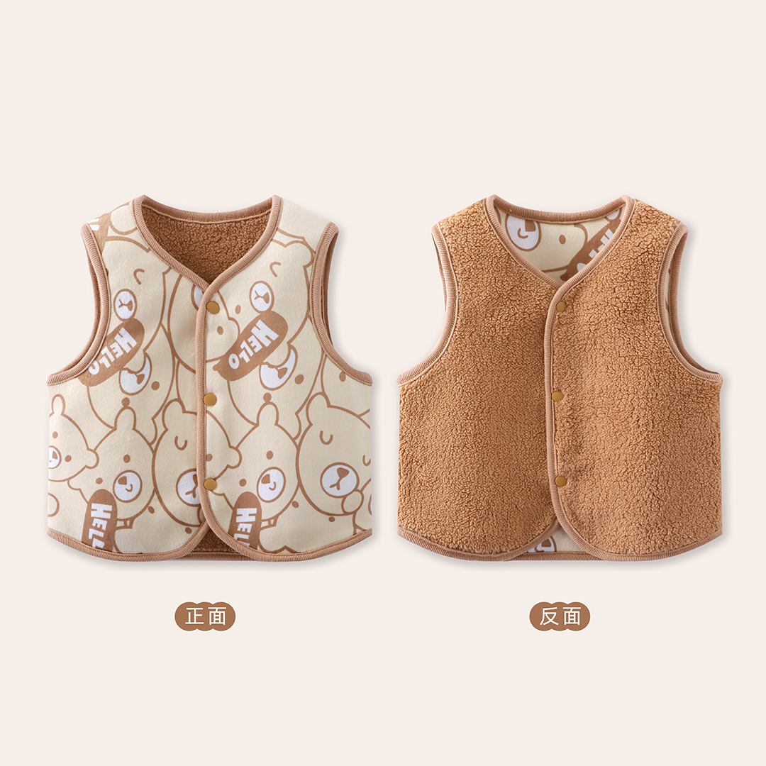 儿童双面加绒马甲中小童秋冬外穿坎肩男女童保暖加厚无袖上衣马夹