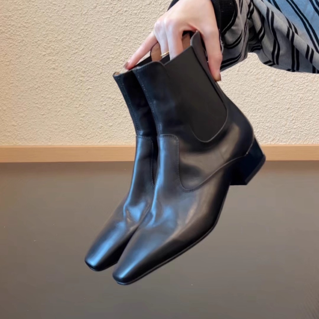 Pokoy-3.5cm皮带扣女百搭气质短筒靴复古不过膝骑士靴