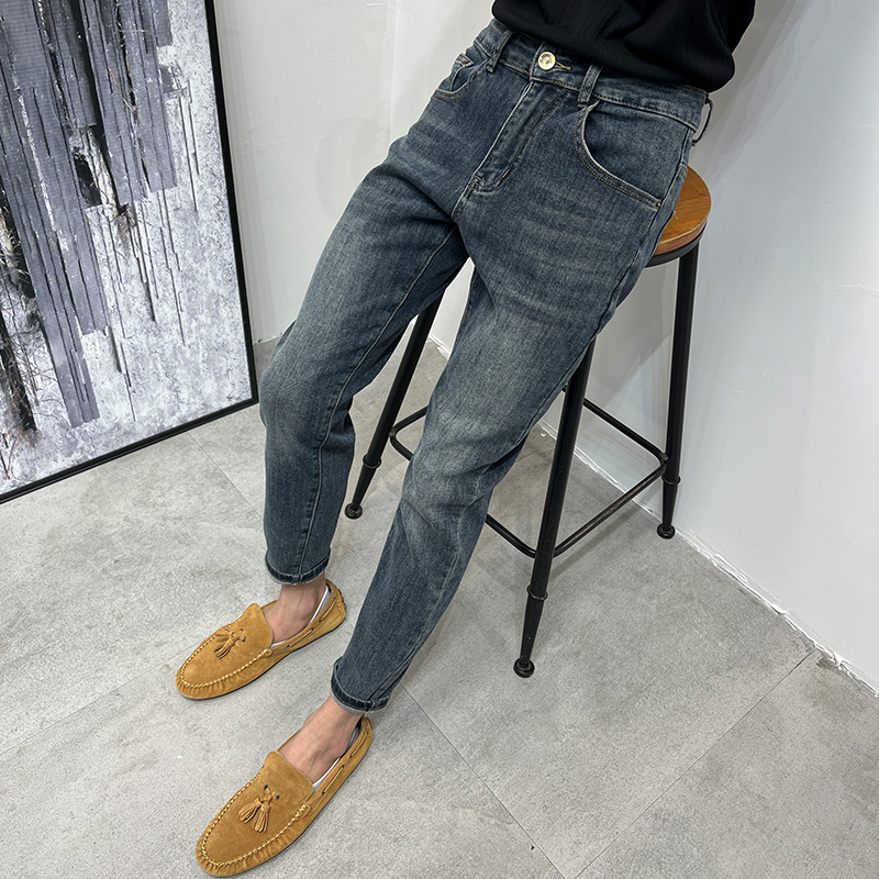 复古蓝九分牛仔裤男修身小脚裤韩版2025秋季新品时尚痞帅显瘦裤子