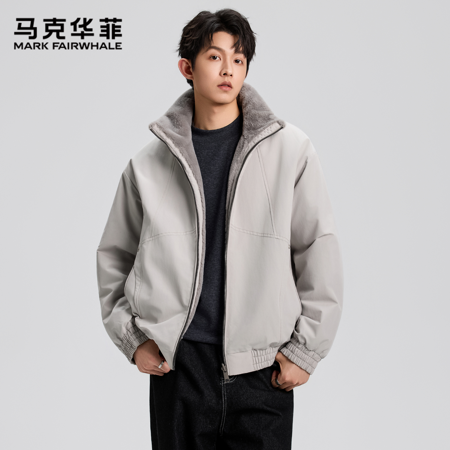 马克华菲座山雕男士冬季立领加绒加厚双面穿棉衣休闲保暖外套
