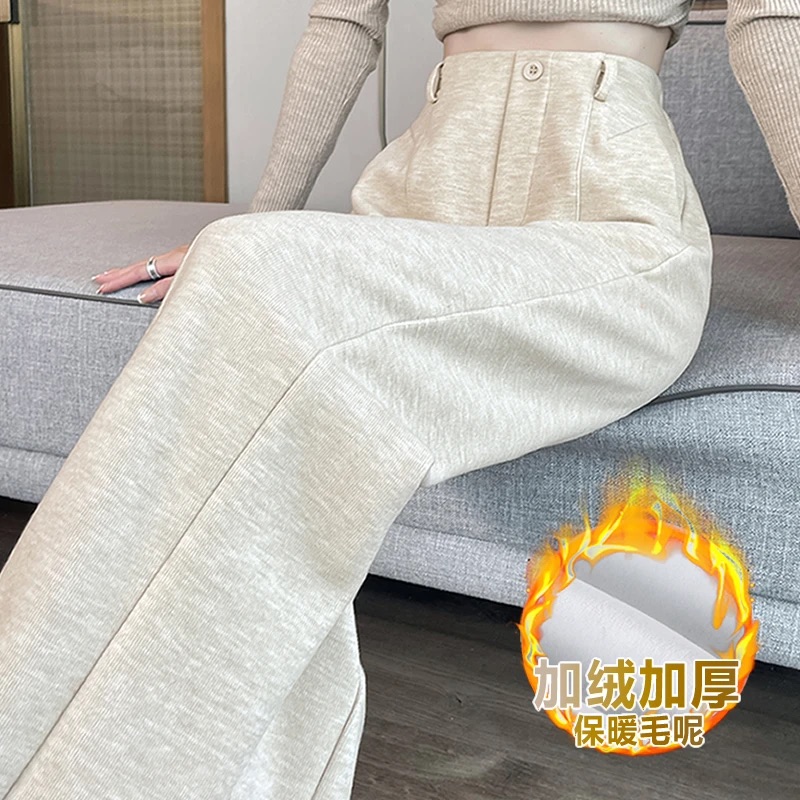 西裤毛呢阔腿裤女秋冬加绒2025新款高腰垂感小个子窄版西装直筒裤
