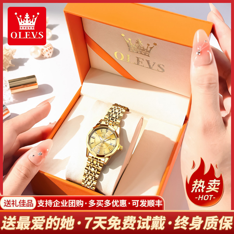 新款女士手表正品牌机械表女士气质百搭款小众轻奢18k金色十大