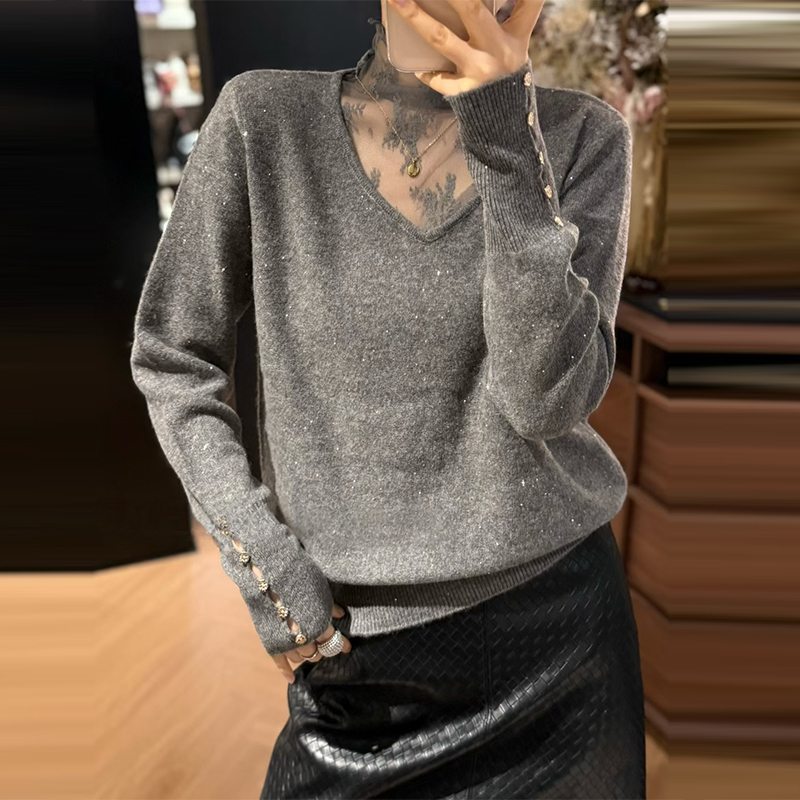 高级感蕾丝拼接假两件针织衫女2025冬季新款气质宽松显瘦减龄上衣