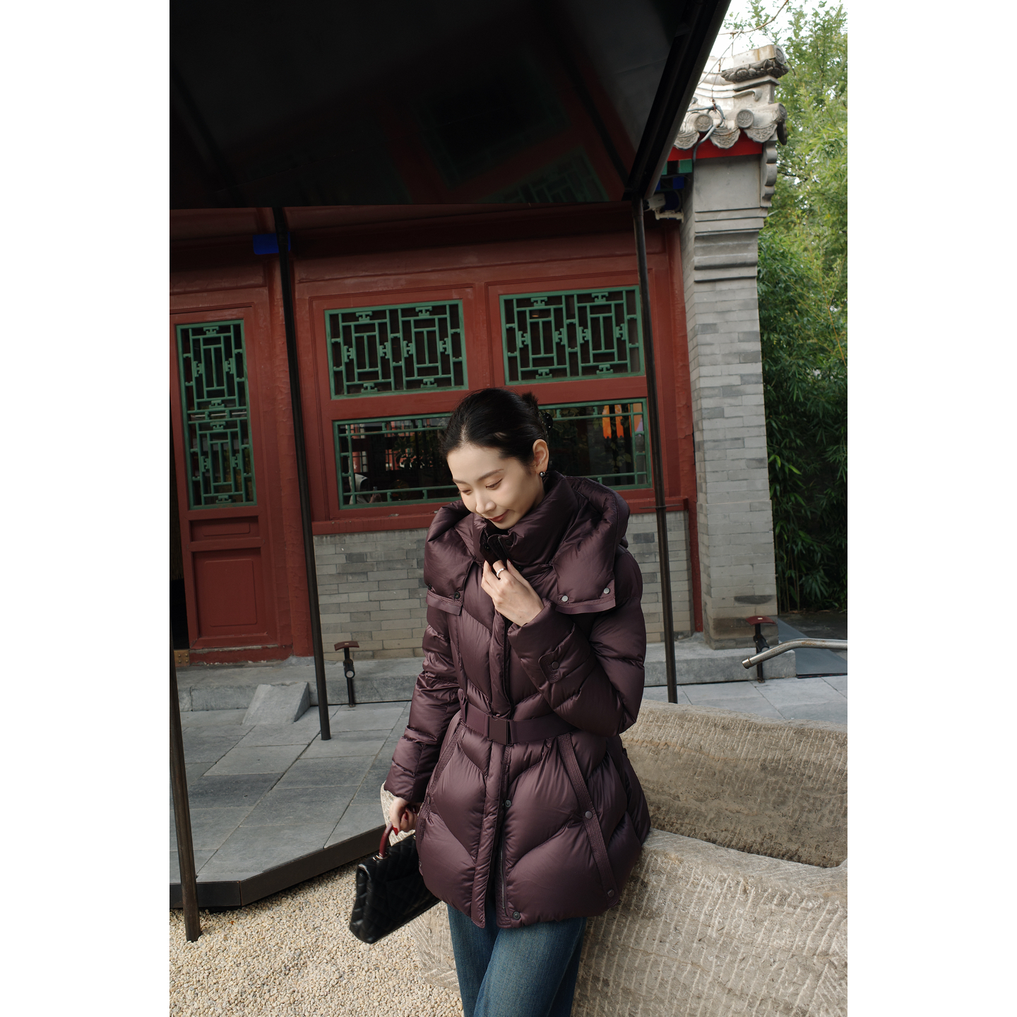 CHENSMCHEN 气质连帽保暖收腰鹅绒服女显瘦百搭羽绒服CSY10144QQ