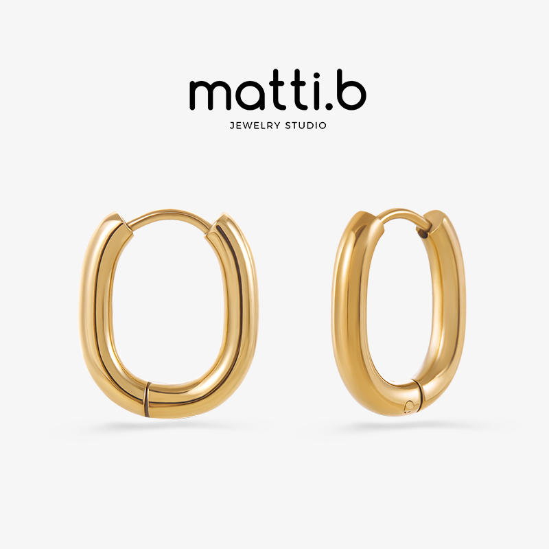 钛钢耳饰 欧美光面简约椭圆形素圈圈时尚潮流气质百搭耳环女1536