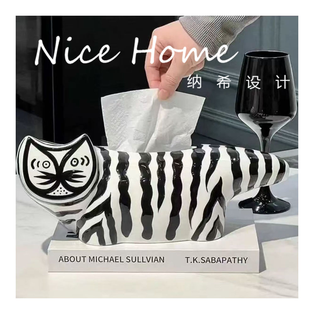 高颜值猫咪纸巾盒客厅纸抽盒陶瓷抽纸盒家用摆件创意卡通餐巾纸盒