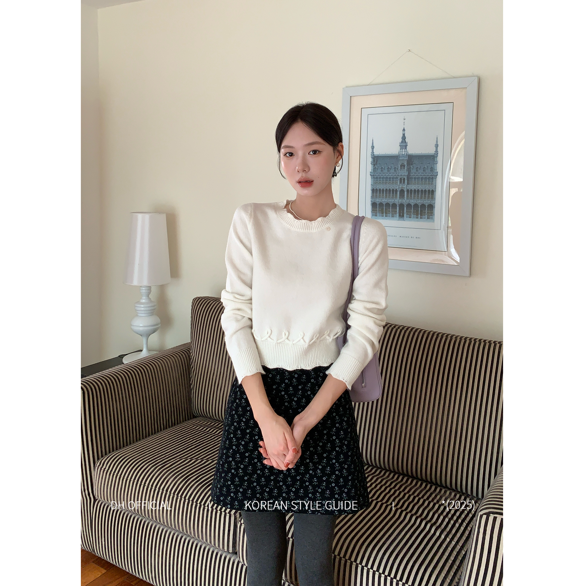 DH大花【白色相簿 wooly】高支亲肤糯米绒绵羊毛圆领花边造型毛衣