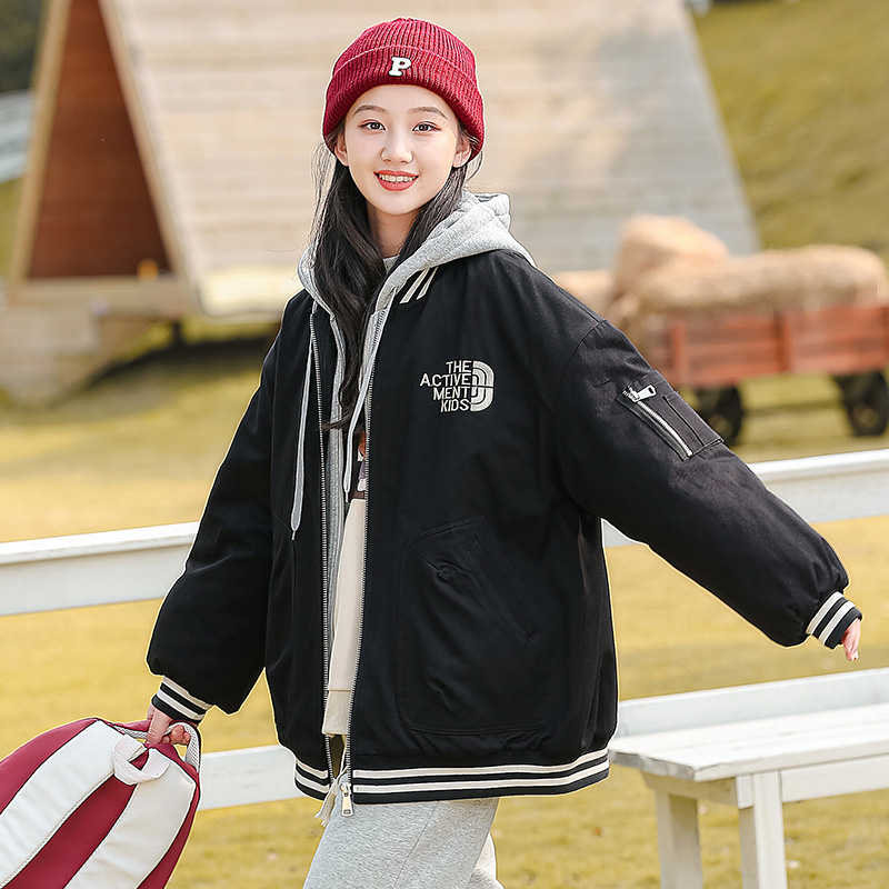 少女棉服高中初中学生冬装棉衣冬季加棉加厚夹克外套假两件