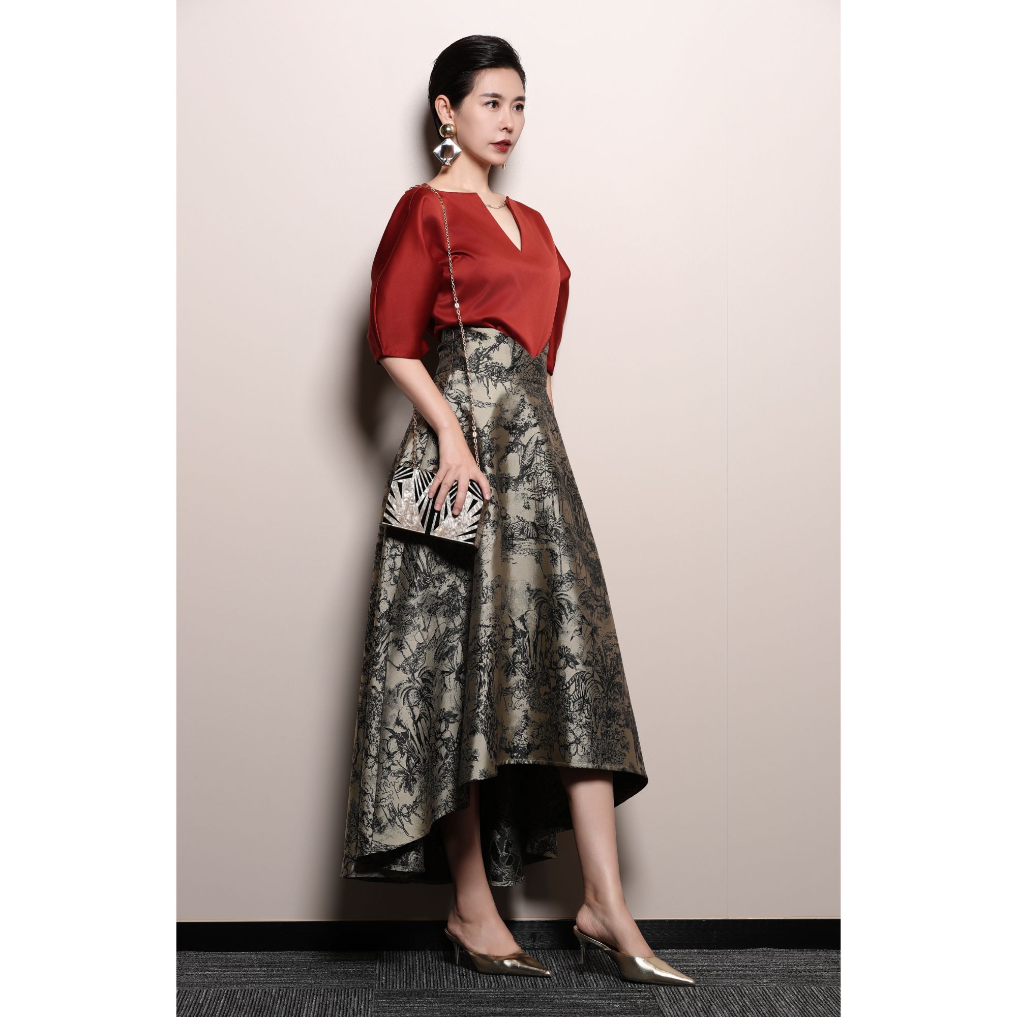 芈莱尤优——新款不规则水墨画伞裙H24-7231-7