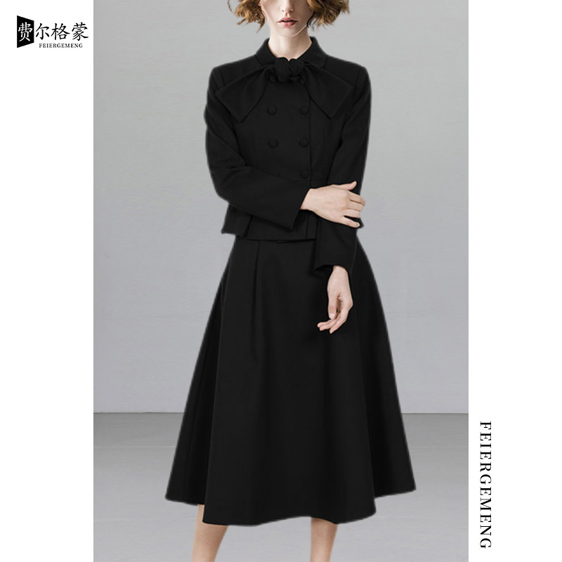 2025秋新款气质名媛小香风套装裙女修身收腰黑色百搭老钱风女装