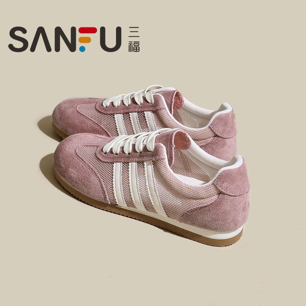 三福透气网面德训鞋小白女鞋女款2025夏季新款百搭休闲运动板鞋子