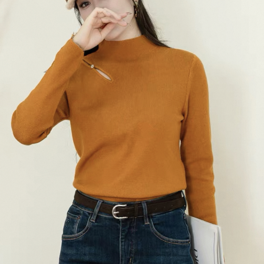 秋冬新款设计感镂空半高领宽松百搭显瘦针织打底衫女