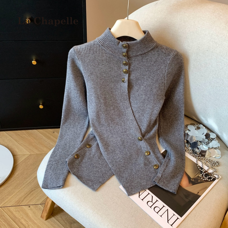 拉夏贝尔秋冬设计感小众洋气长袖收腰显瘦针织衫毛衣修身上衣女