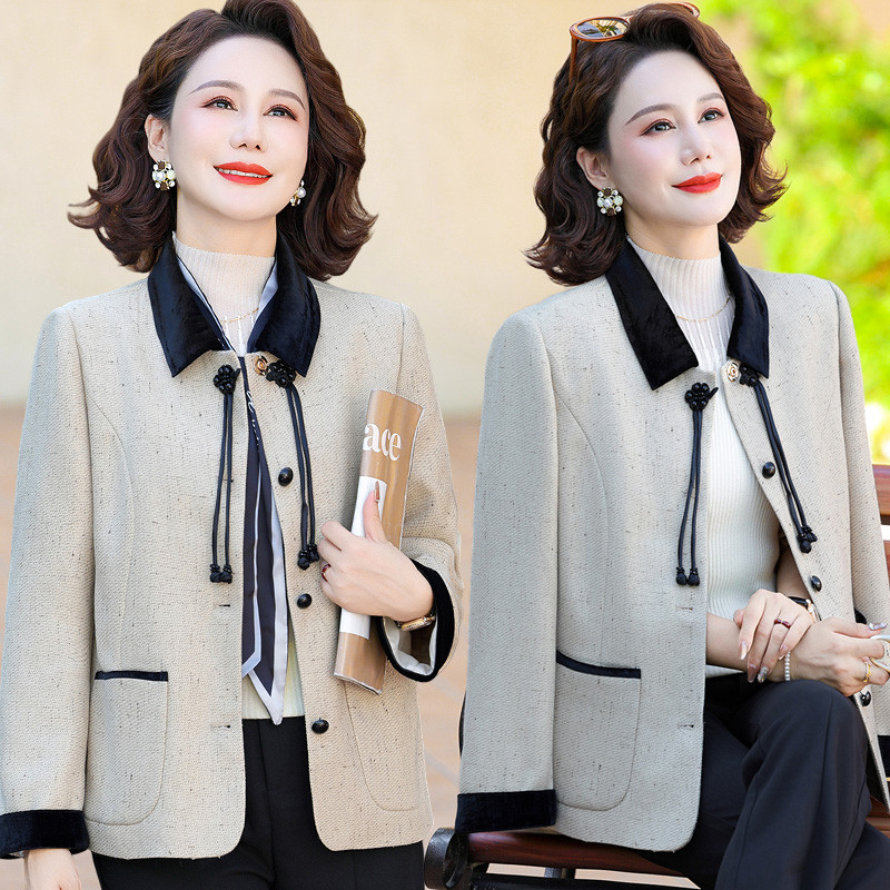 小香风妈妈春装国风外套中老年女装2024新款上衣春秋洋气西装夹克