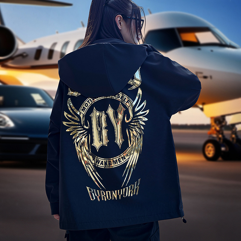 BY潮牌秋季新款烫金翅膀风衣外套/男女同款潮流宽松时尚休闲上衣