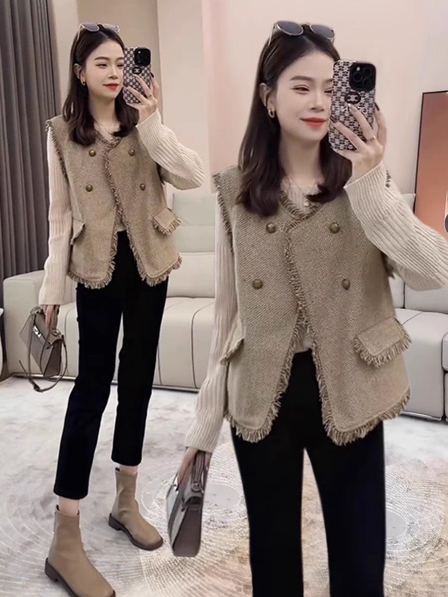 流苏毛边小香风马甲女2025秋季新款宽松洋气无袖坎肩气质时髦外套