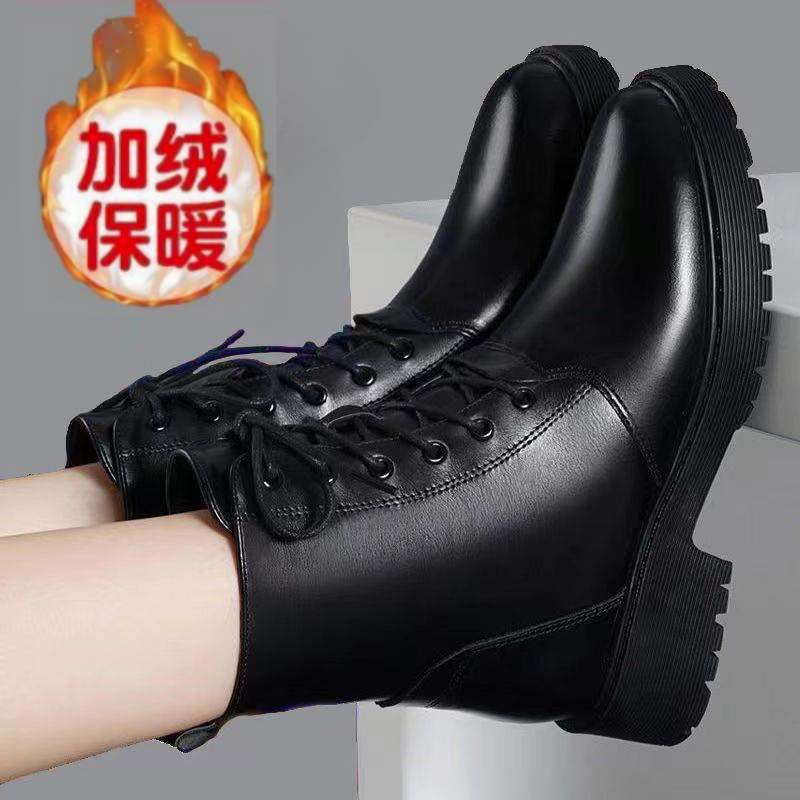 啄木鸟真软皮马丁靴女2024年新款短靴冬季棉鞋女加绒棉靴