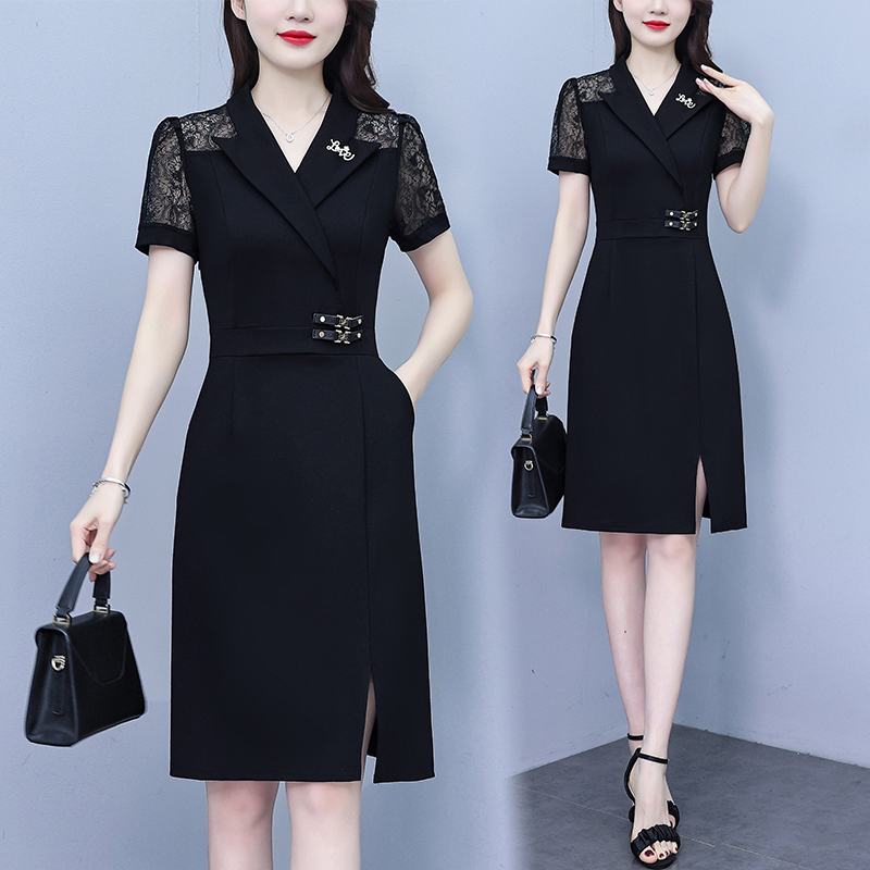 高端2025夏新款爆款大码女装时尚气质减龄修身显瘦蕾丝拼接连衣裙