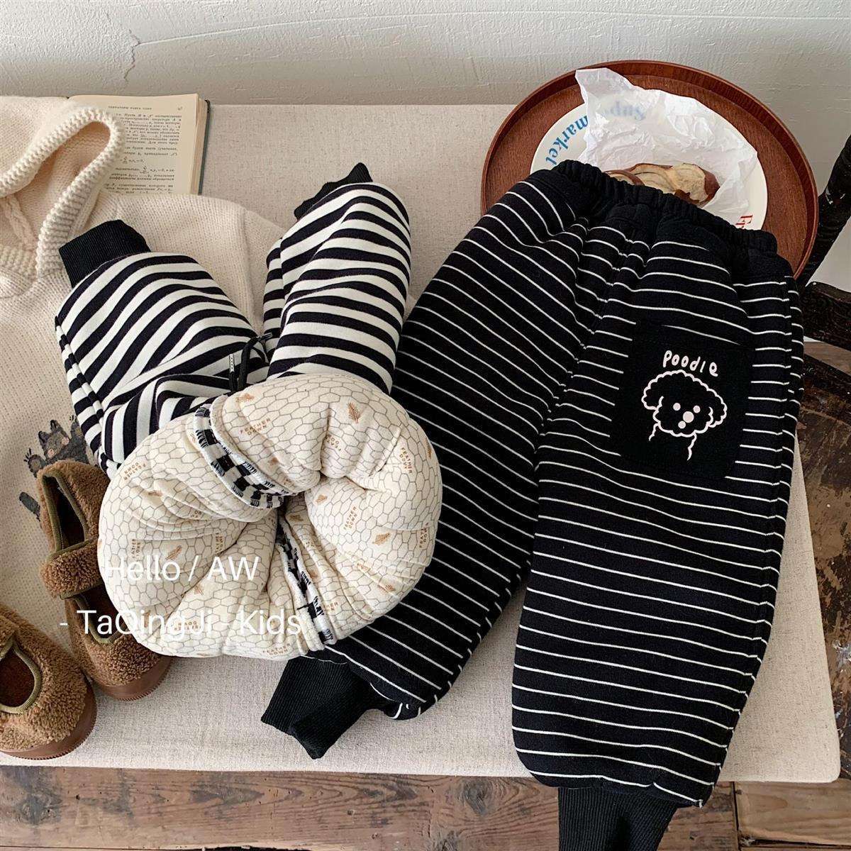 儿童冬季一条过冬加厚棉裤男女宝宝加绒条纹保暖裤中小童束脚裤子