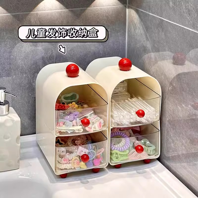 吉祥草儿童发饰双层收纳盒女孩头绳皮筋饰品盒发夹发卡头饰首饰盒