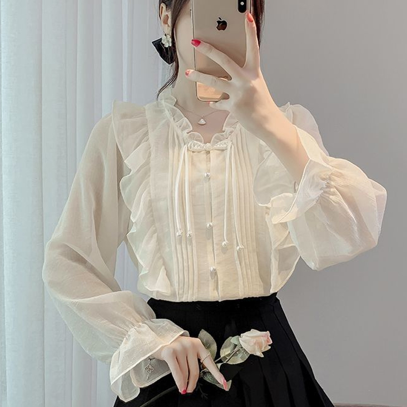 秋装新款长袖衬衫时尚减龄温柔显瘦上衣女设计百搭洋气仙女小衫