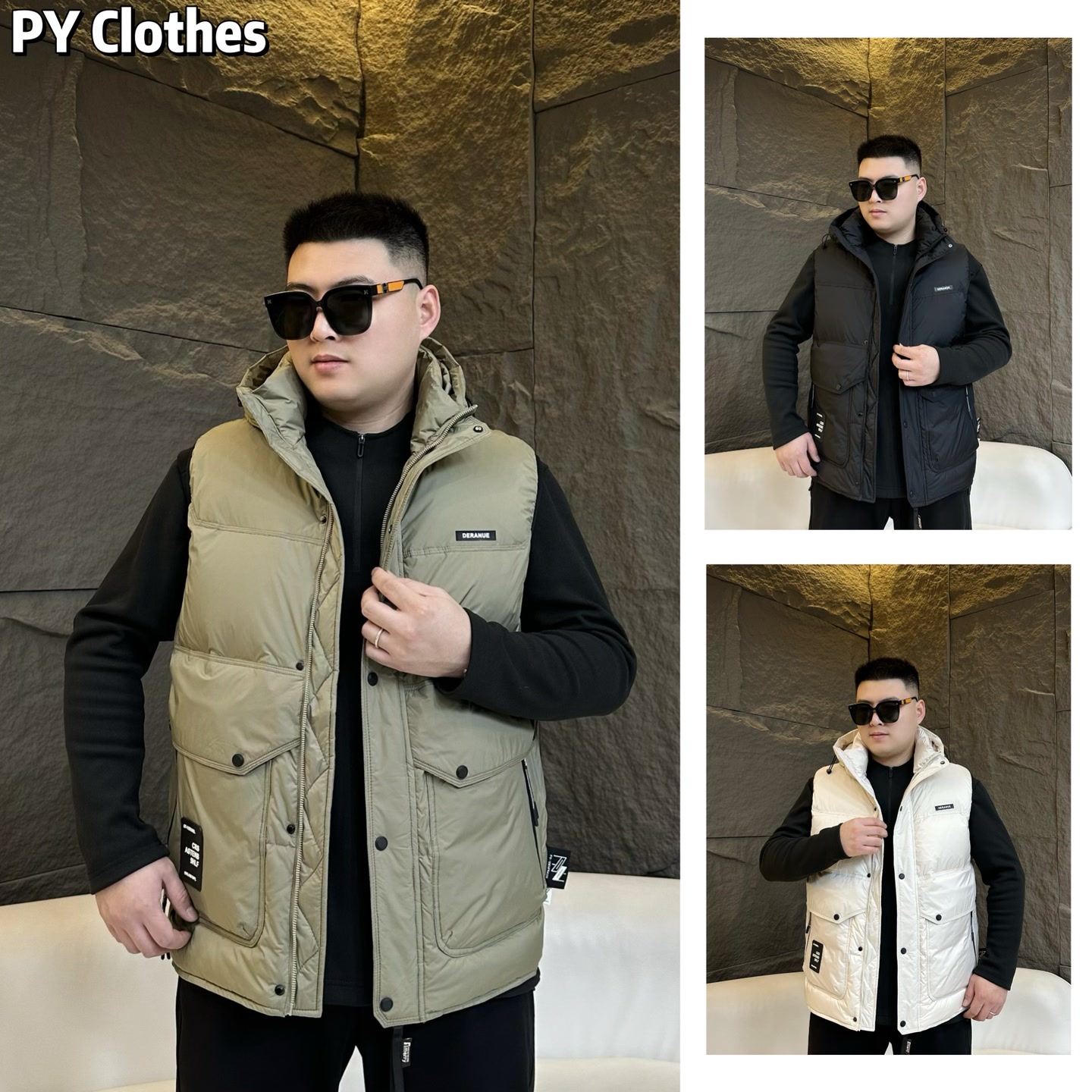 【羽绒马甲】胖语大码男装 2025百搭拼接工装风连帽羽绒马甲88695#S