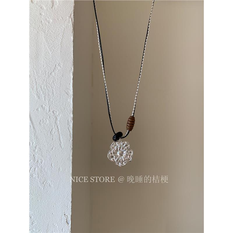 合金项链 晚睡的桔梗「清绘梦」复古花朵长款吊坠项链长款毛衣链女