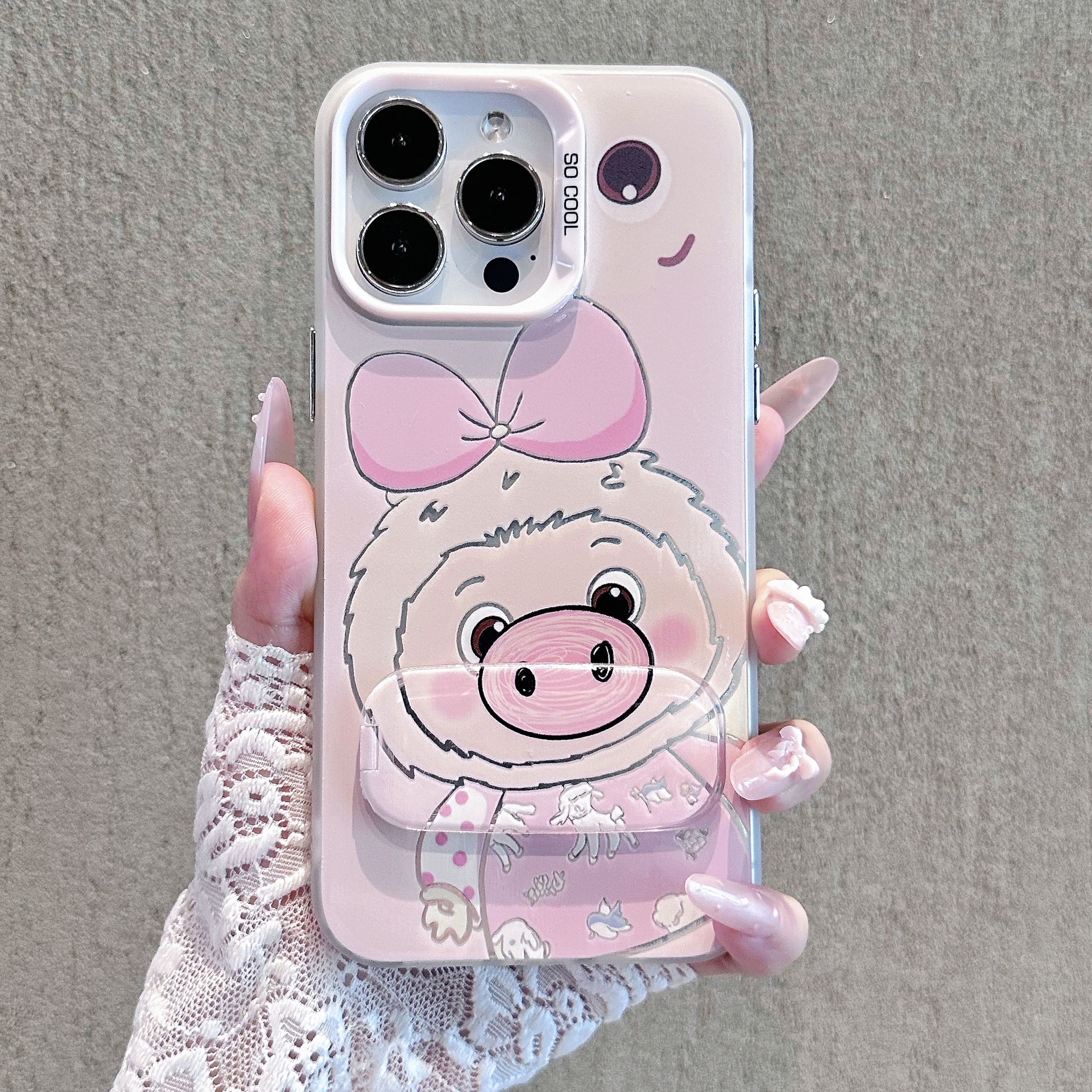 粉猪猪磨砂彩银适用苹果16/15小米华为荣耀vivoppo红米手机壳女款