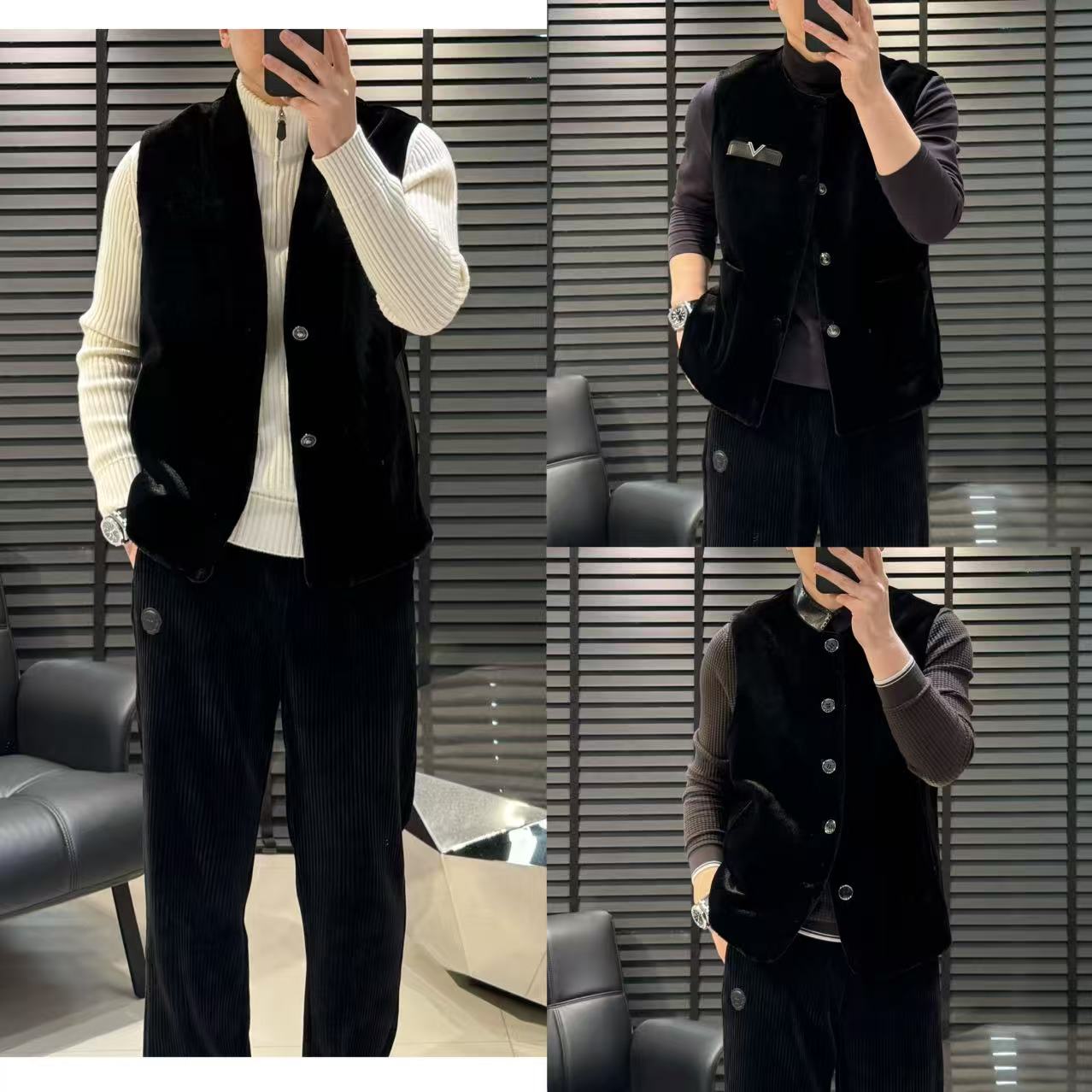 绅装穿搭 | 男士秋季新款简约高级感进口绒拼皮马甲