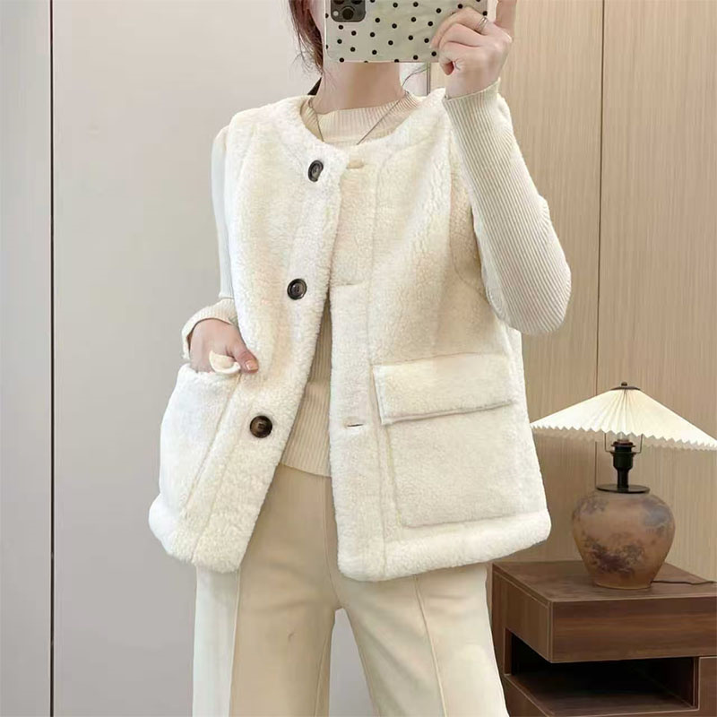 秋冬新款毛茸茸单排扣无袖马夹外套女时尚复古洋气百搭宽松马甲潮