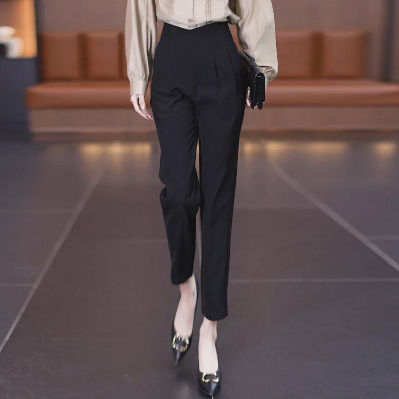 2024高腰遮肚子西装哈伦裤女2024新款春秋后拉链女裤垂感时尚裤子