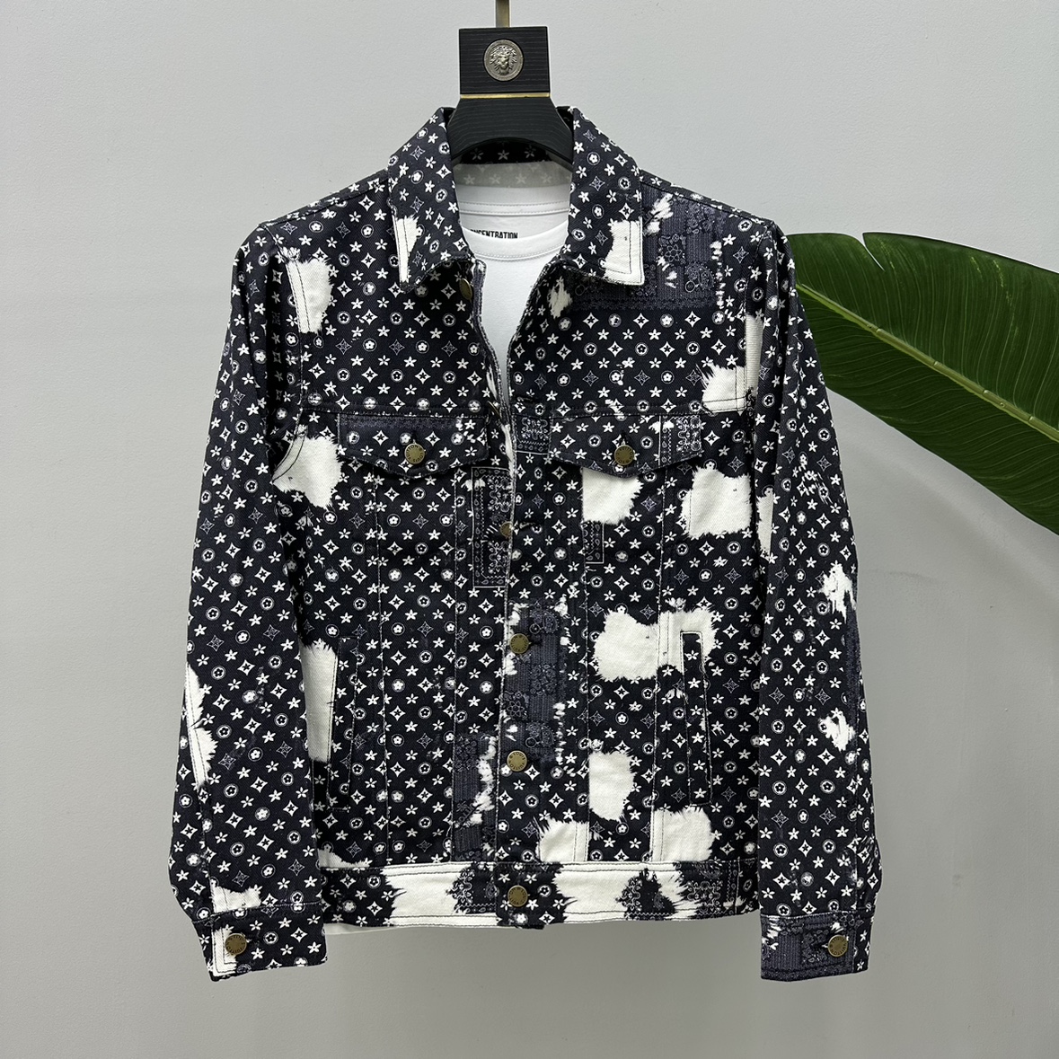 撒内摩劳轻奢春秋牛仔外套男士潮流美式翻领提花百搭时尚夹克上衣