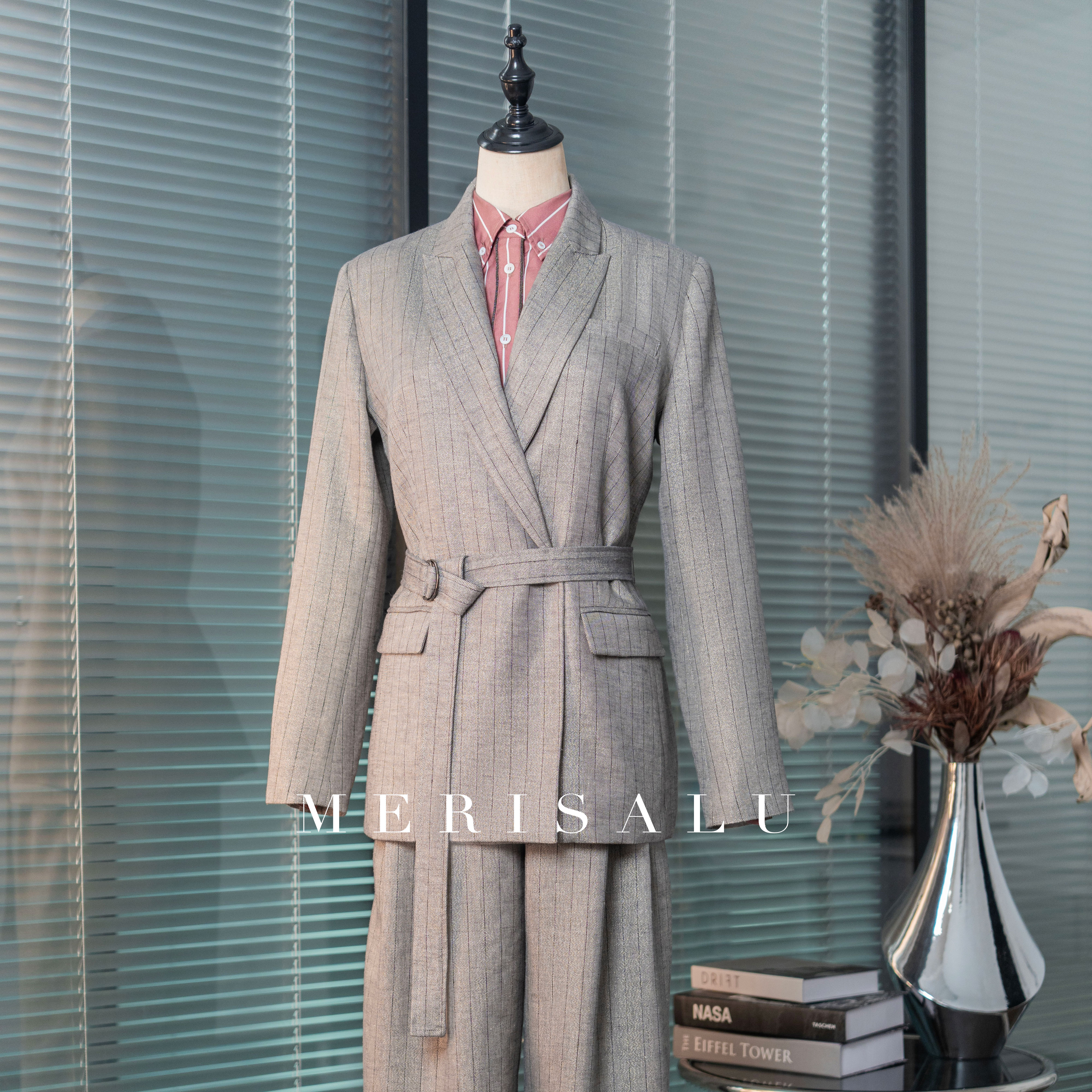 MERISALU【CHEN STUDIO】BC高定-亚麻老钱风松弛感条纹西装上衣