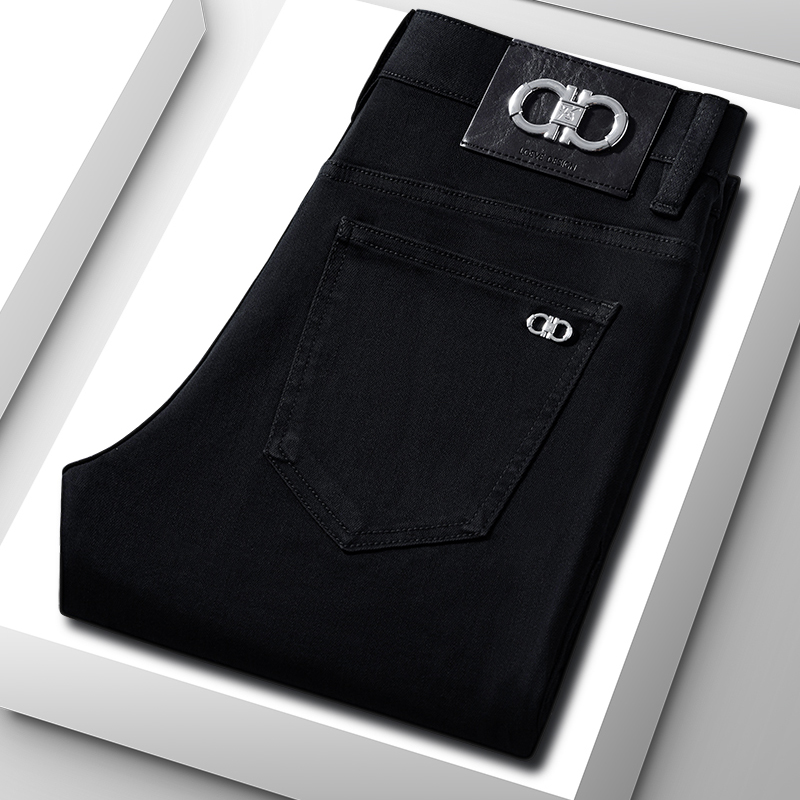 新款黑色男士牛仔裤子修身弹力商务休闲裤子潮流男款时尚百搭秋季