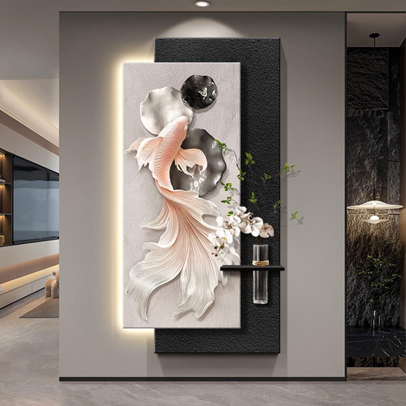 玄关装饰画锦鲤挂画寓意好轻奢高级感走廊过道壁画尽头入户进门
