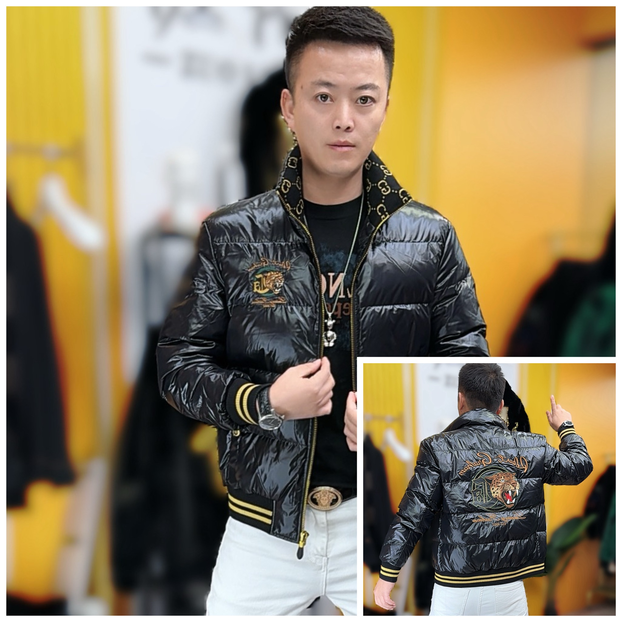 8392冬季新款时尚潮流男士立领修身刺绣高品质羽绒服