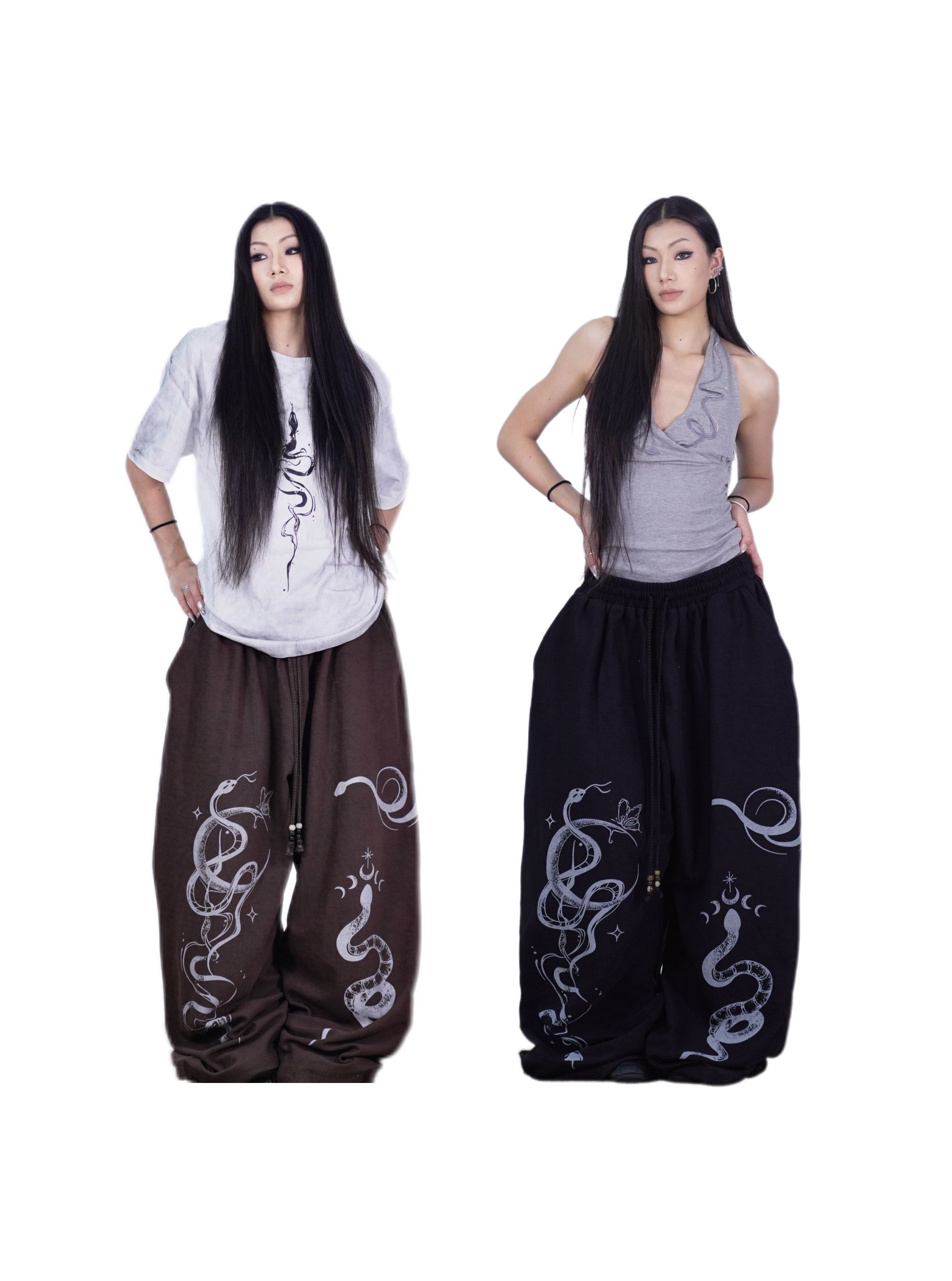 SUANS原创跳舞百搭长裤透气多蛇复古宽松直筒阔脚裤休闲裤