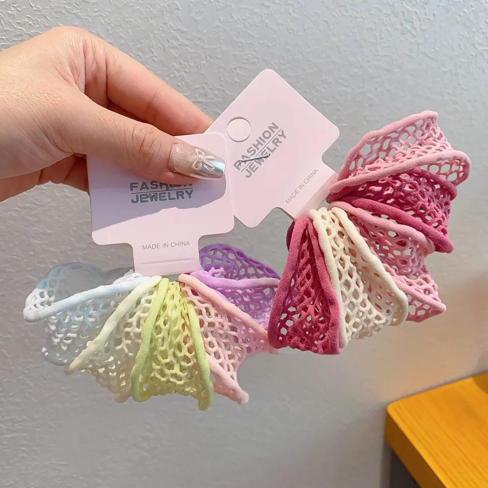 儿童彩色加宽镂空面膜发圈女童上学扎发高马尾发绳高弹力耐用皮筋