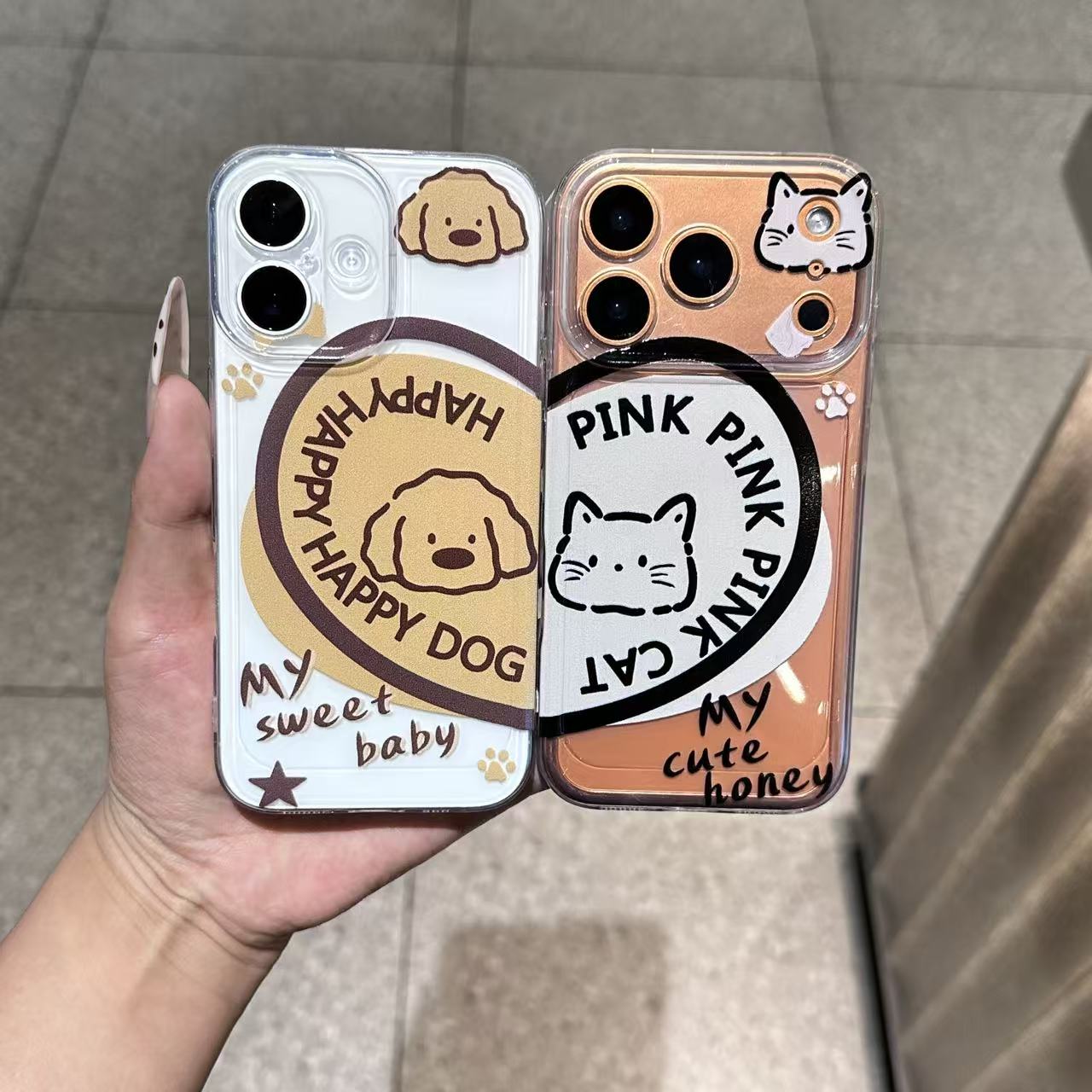 爱心猫狗情侣手机壳适用苹果17pro/16promax15太空壳小米华为