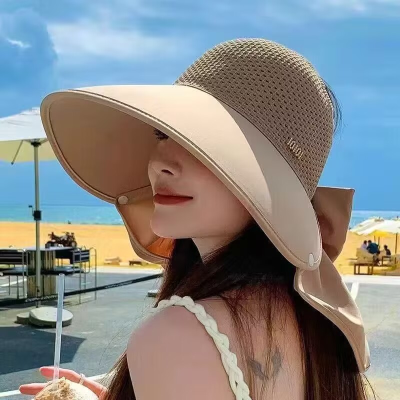 夏季新款韩版防晒帽大帽檐披肩遮阳帽户外骑车防紫外线太阳帽遮脸