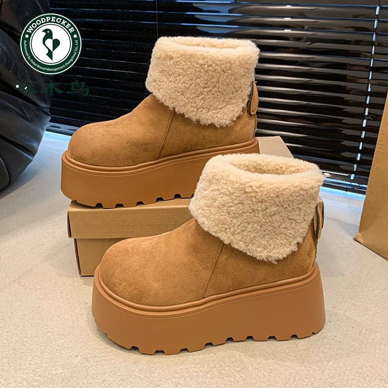 啄木鸟松糕厚底增高雪地靴女加绒勃肯短靴冬季加厚保暖雪地棉鞋